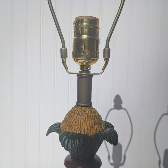 Vtg Pineapple Lamps Coastal Tropical Lamp Pair 3 Way Buffet Table Lightweight - Picture 6 of 17